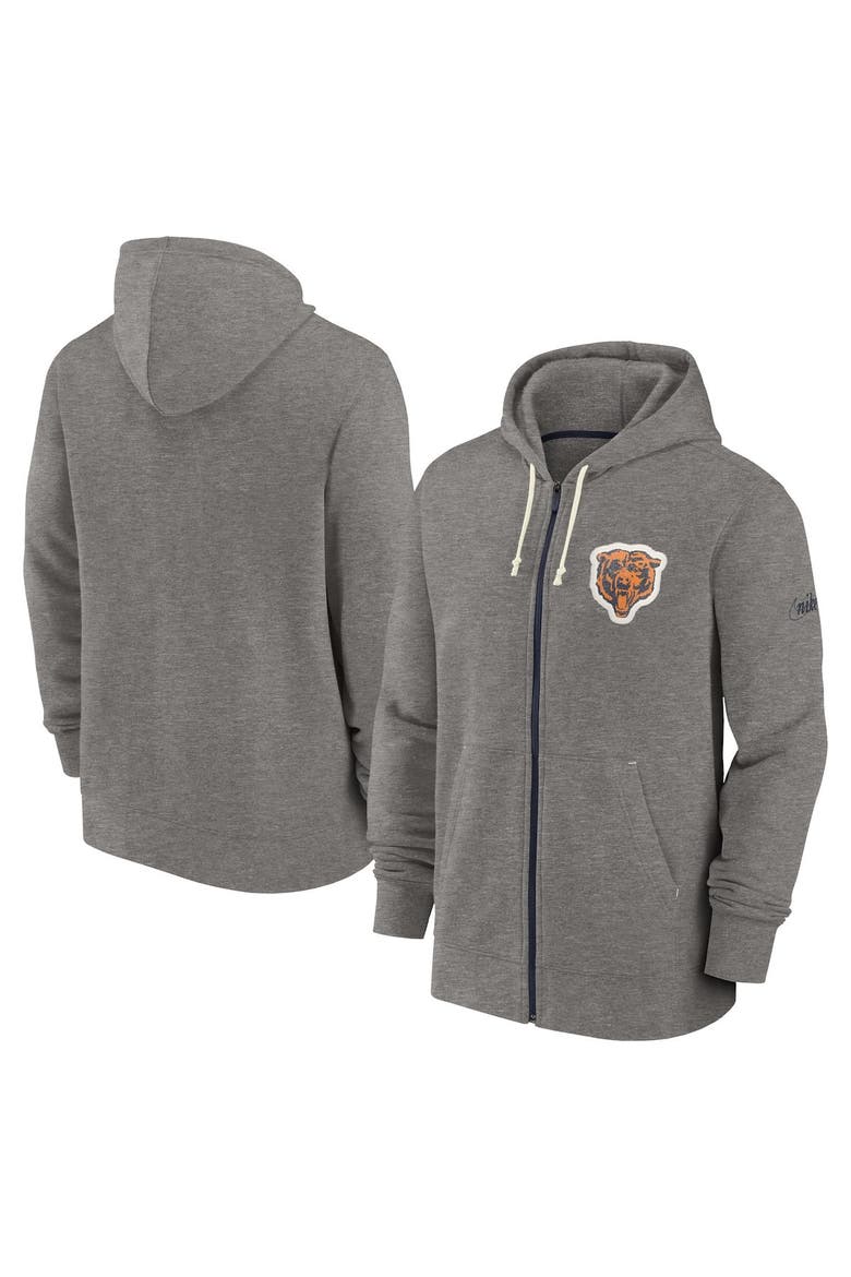 Men's Nike Heather Charcoal Chicago Bears Historic Lifestyle Full-Zip Hoodie, Main, color, Heather Charcoal