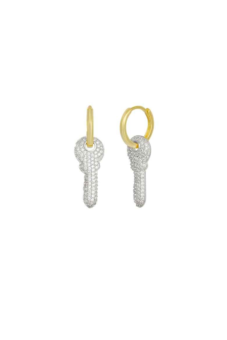 Key Gold Color Hoop Sterling Silver Earring, Main, color, Silver
