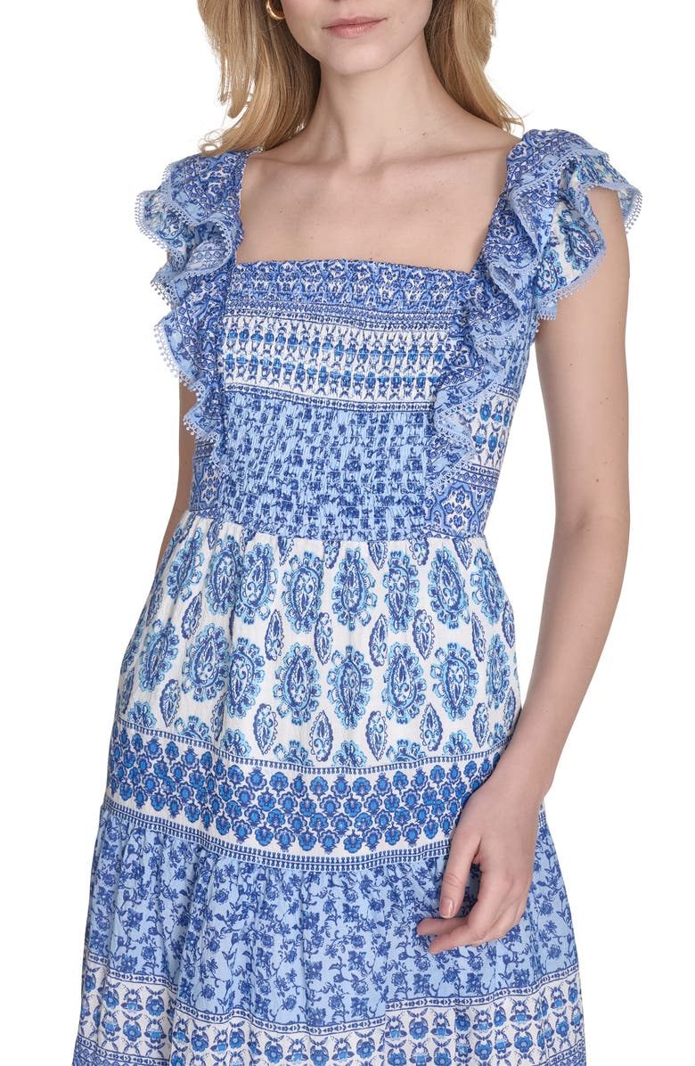 Eliza J Ruffle Sleeve Midi Dress, Alternate, color, Blue White
