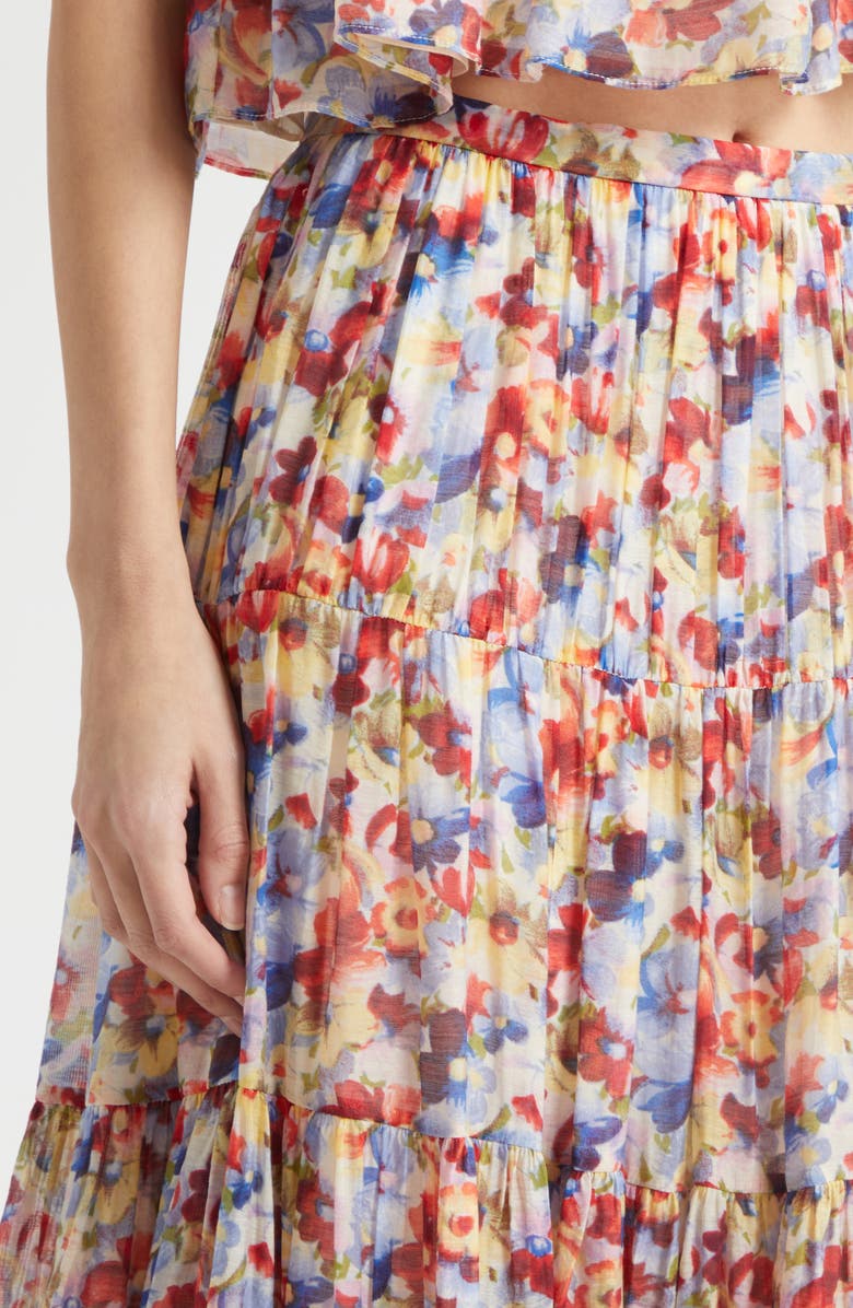 Cinq à Sept Harper Wildflower Tiered Maxi Skirt, Alternate, color, Gardenia Multi