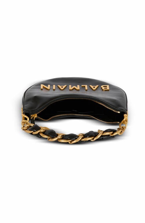 Balmain 1945 Soft Moon Bag In Crinkled Calfskin Leather Embossed With A Pb Labyrinth Monogram In Black