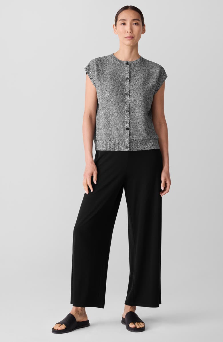 Eileen Fisher Cap Sleeve Organic Linen & Organic Cotton Sweater, Alternate, color, Black/ White