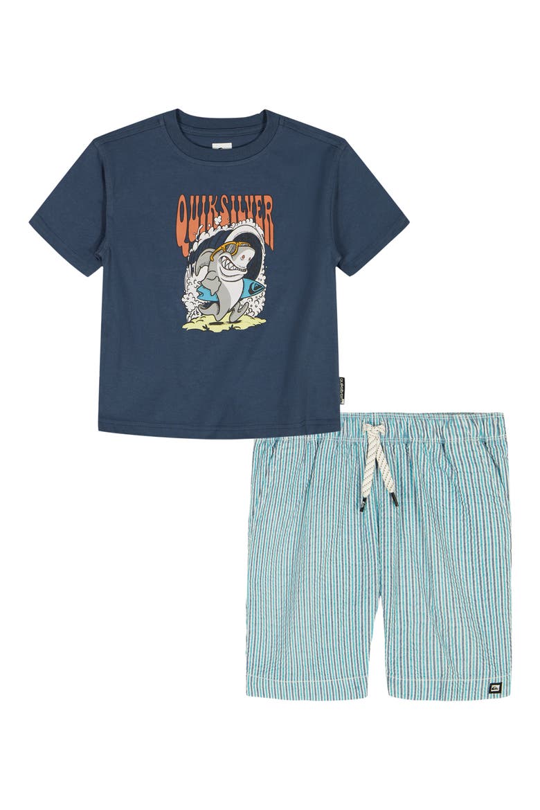 Kids' Graphic T-Shirt & Drawstring Shorts Set, Main, color, NAVY