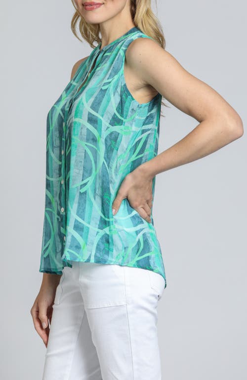 Apny Sleeveless Button-up Shirt In Turquoise Multi