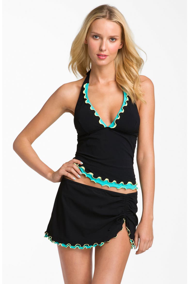 'Tricolore' Skirted Bottoms, Alternate, color, BLACK/ TURQUOISE