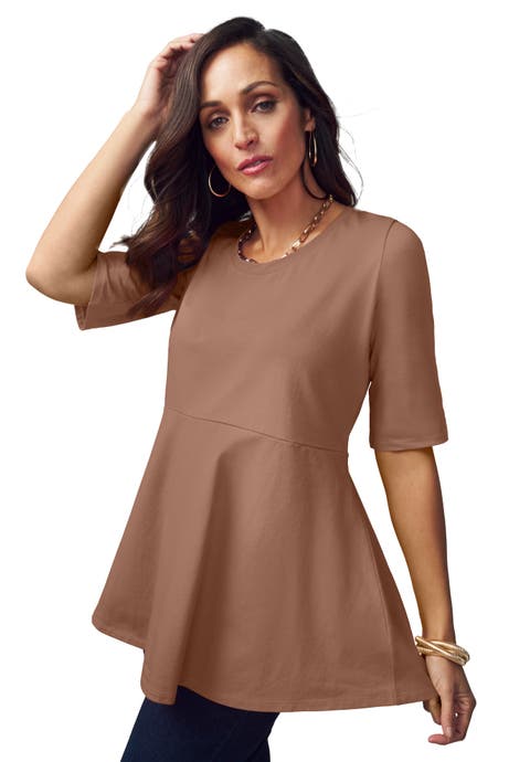 Stretch Cotton Peplum Tunic (Plus Available)