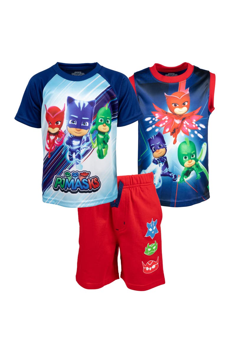PJ MASKS 3pc Tank Top, Tee & Shorts Set, Main, color, Multicolor
