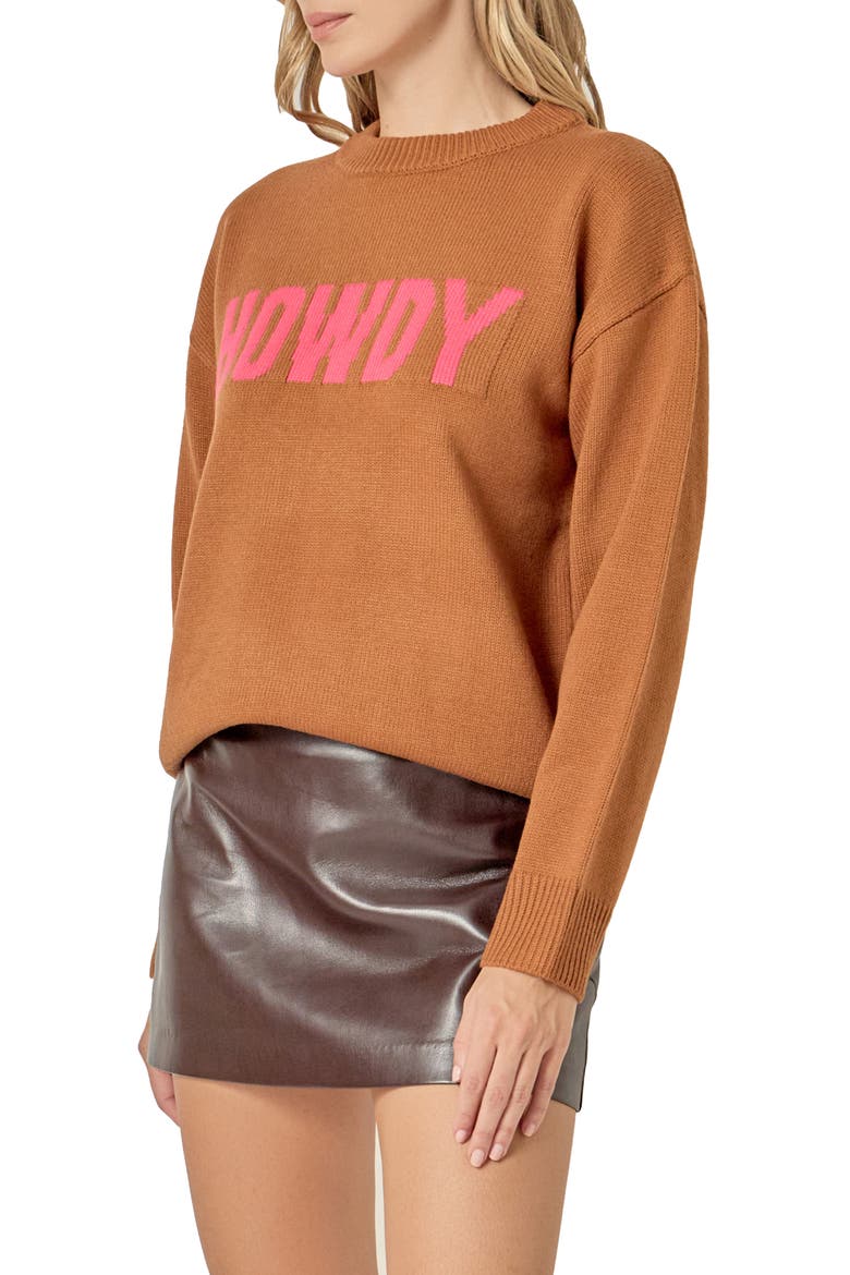 Statement Sweater, Alternate, color, CARAMEL/ PINK