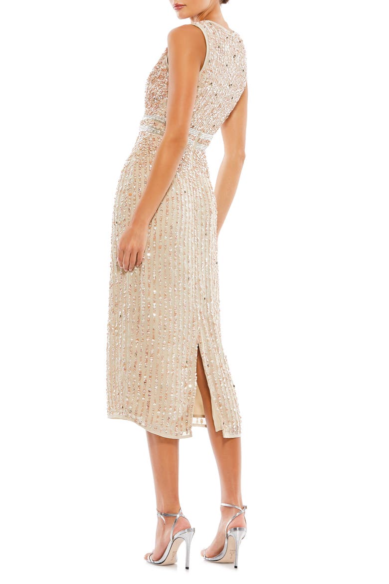 Sleeveless High Neck Beaded Midi Sheath Dress, Alternate, color, BEIGE