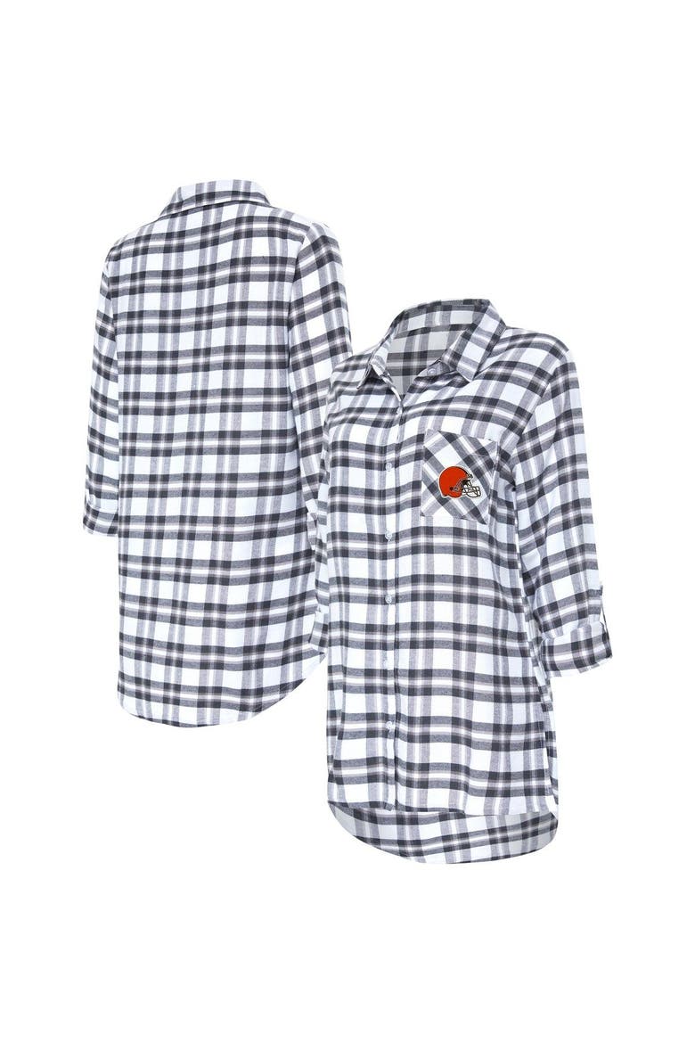 Women's Concepts Sport Charcoal Cleveland Browns Sienna Plaid Full-Button Long Sleeve Nightshirt, Main, color, Charcoal
