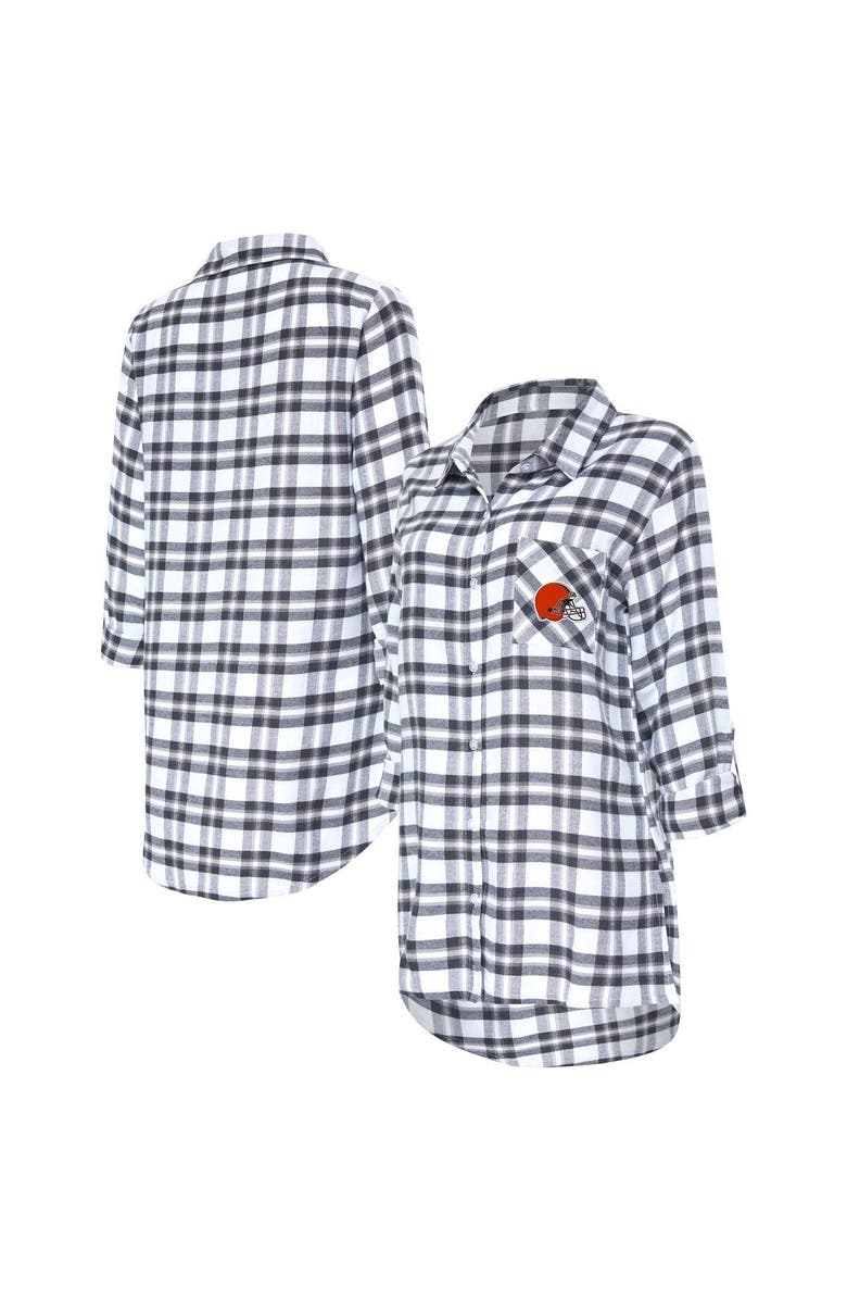 CONCEPTS SPORT Women's Concepts Sport Charcoal Cleveland Browns Sienna Plaid Full-Button Long Sleeve Nightshirt, Main, color, Charcoal