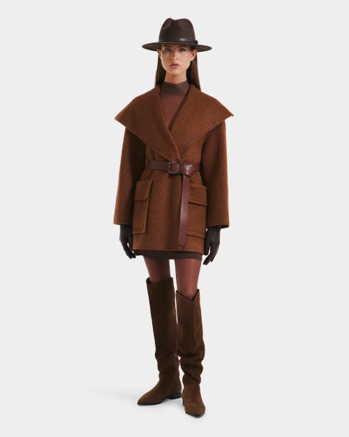Rudsak Lucia Textured Wool Wrap Mid-length Coat In Brown