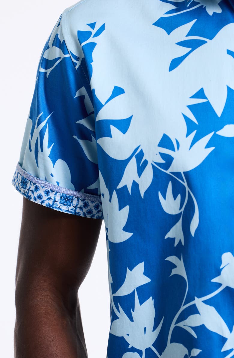 Robert Graham Bardo Short Sleeve Cotton Button-Up Shirt, Alternate, color, Blue