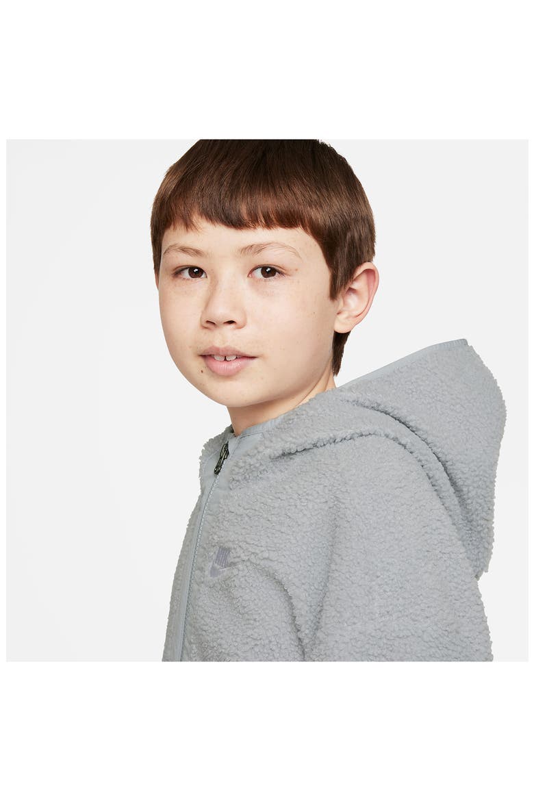 Kids' Zip-Up Brushed Fleece Hoodie, Alternate, color, SMOKE GREY/ WHITE