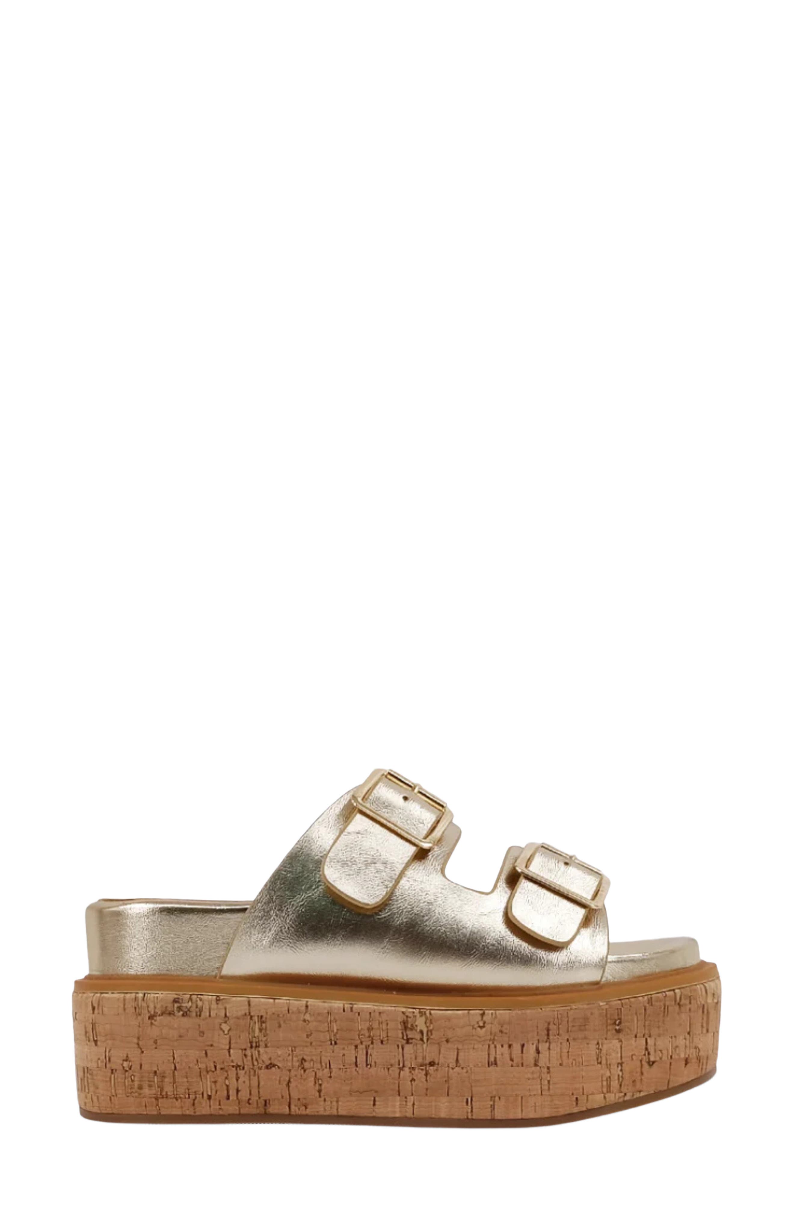 SHUSHOP Lucinda Platform Wedge Slide Sandal, Alternate, color, Gold
