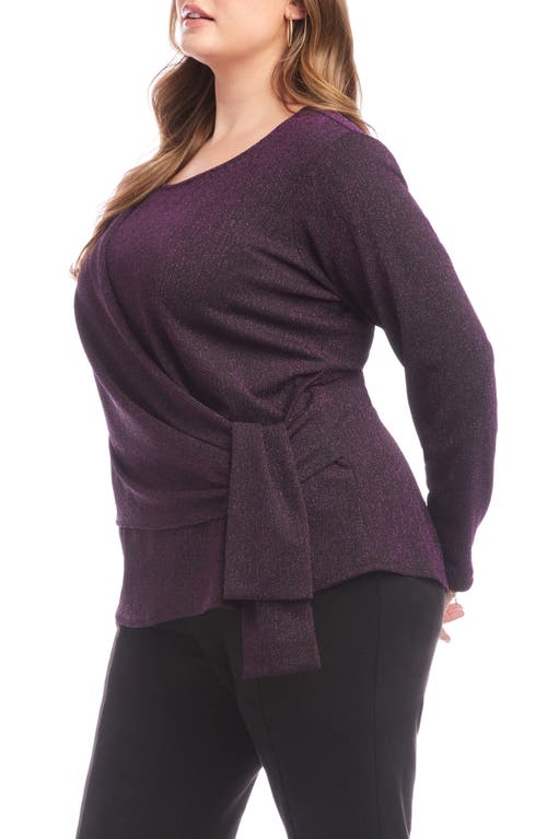 Karen Kane Metallic Knit Side Drape Long Sleeve Top In Purple
