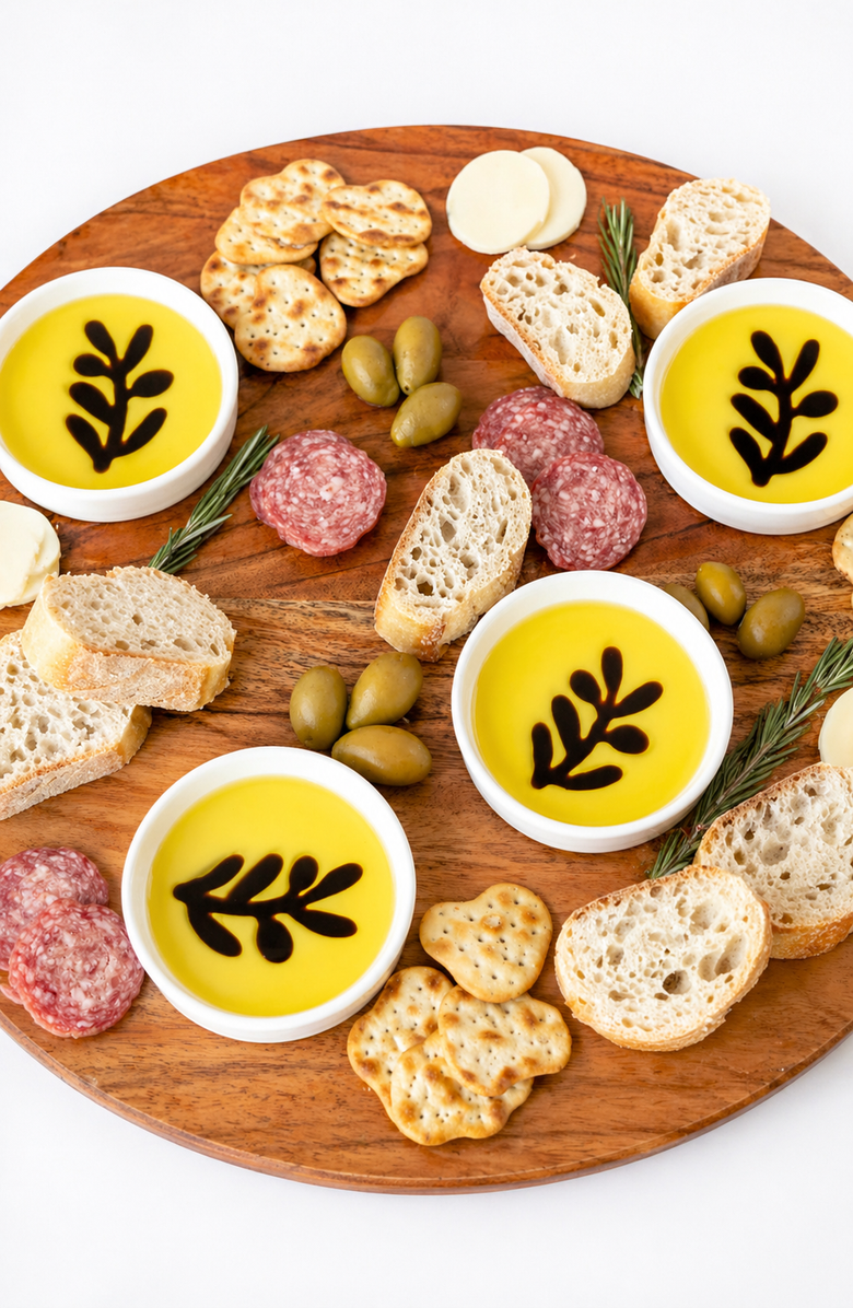 Jeanne Fitz Olive Oil and Balsamic Vinegar Individual Olive Branch Dipping Plates, Set of 4, Alternate, color, White