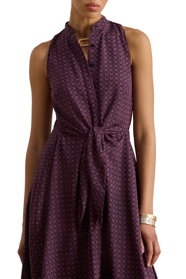 Tie Front Foulard Sleeveless Dress, Alternate, color, NAVY MULTI