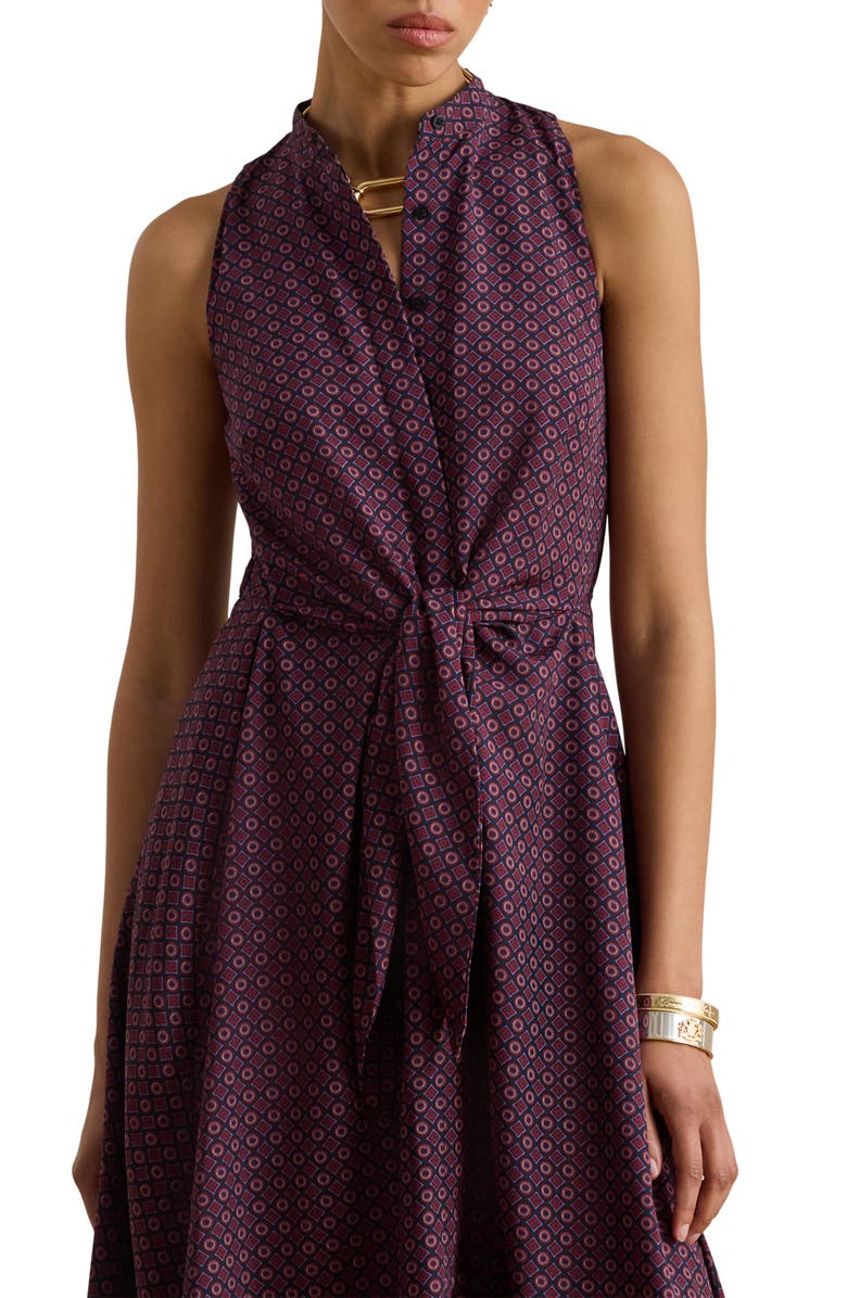 Lauren Ralph Lauren Tie Front Foulard Sleeveless Dress, Alternate, color, Navy Multi