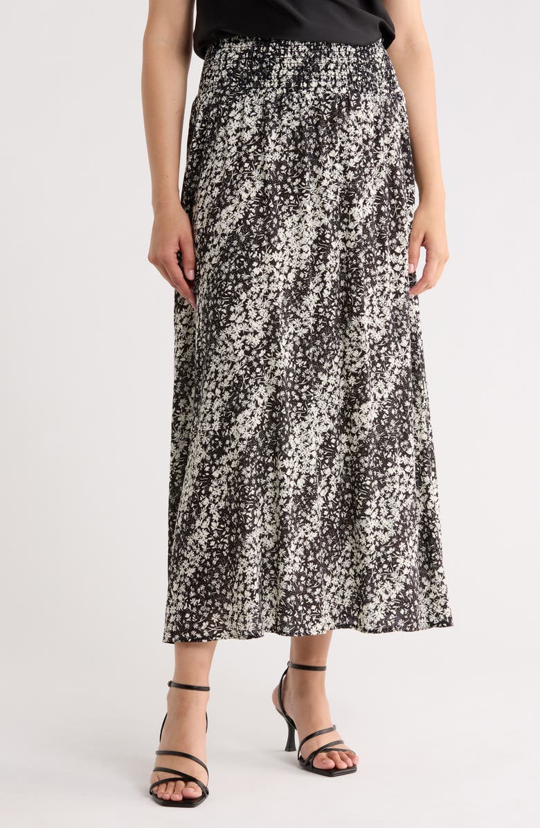 Renee C Smocked Waist Midi Skirt, Main, color, Black