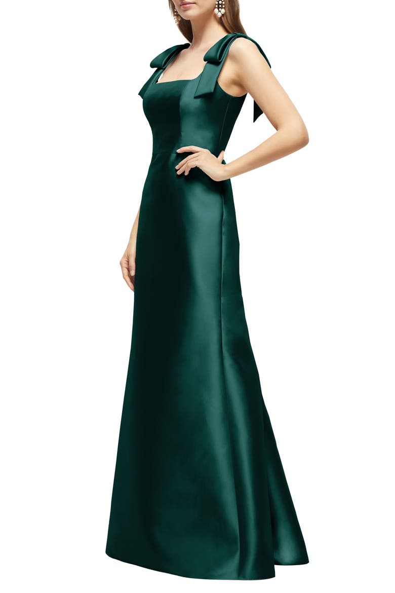 Bow Strap Satin Twill Trumpet Gown, Alternate, color, EVERGREEN