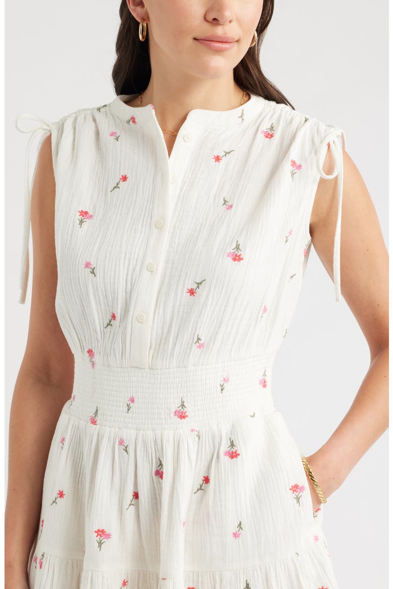 Floral Embroidered Sleeveless Cotton Gauze Dress, Alternate, color, IVORY- PINK TOSSED BLOSSOMS