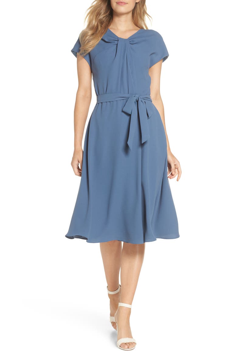 Vivian Twist Neck Fit & Flare Dress, Main, color, DUSTY BLUE