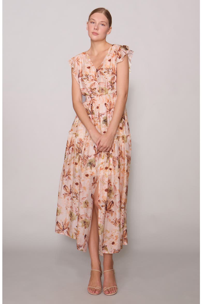 Flutter Sleeve Maxi Dress, Alternate, color, BONE MULTI