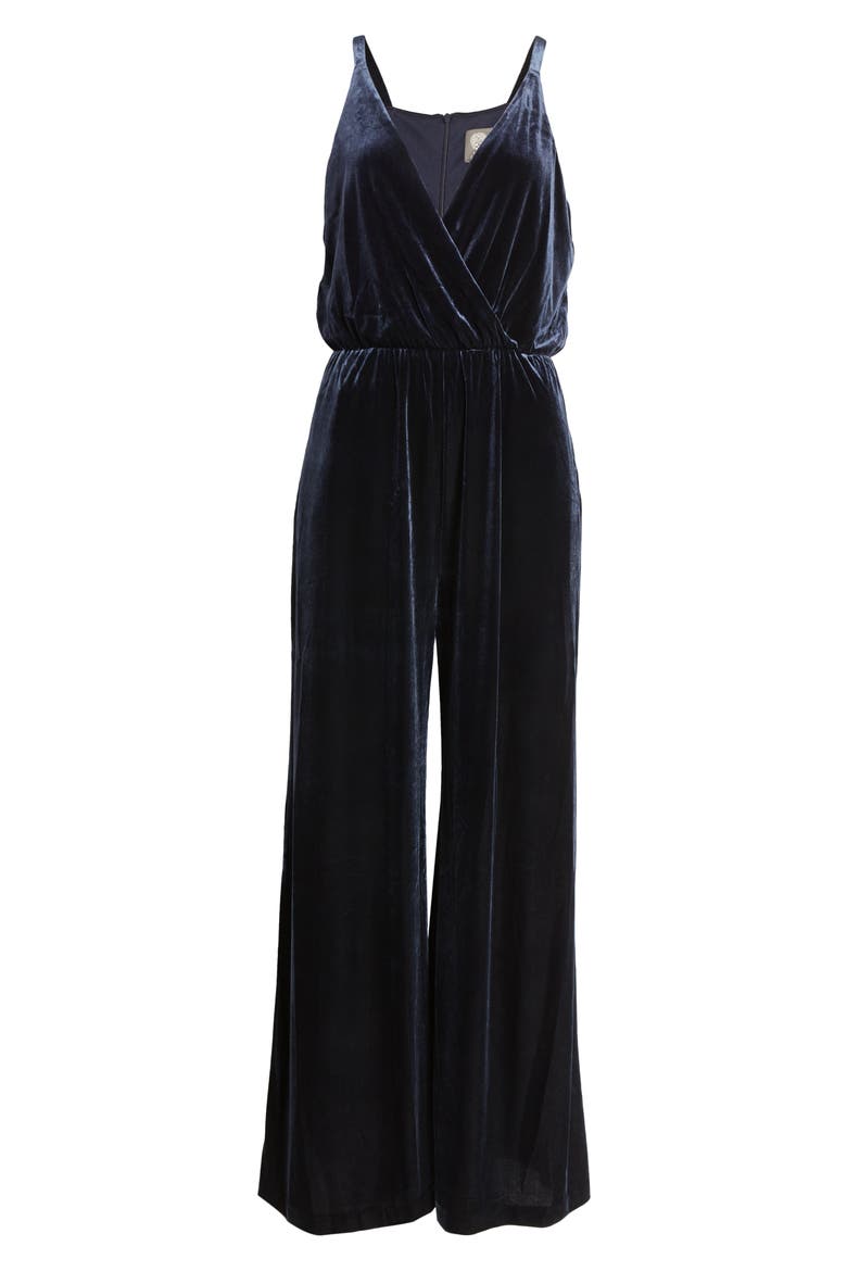 Sleeveless Velvet Jumpsuit, Alternate, color, NAVY