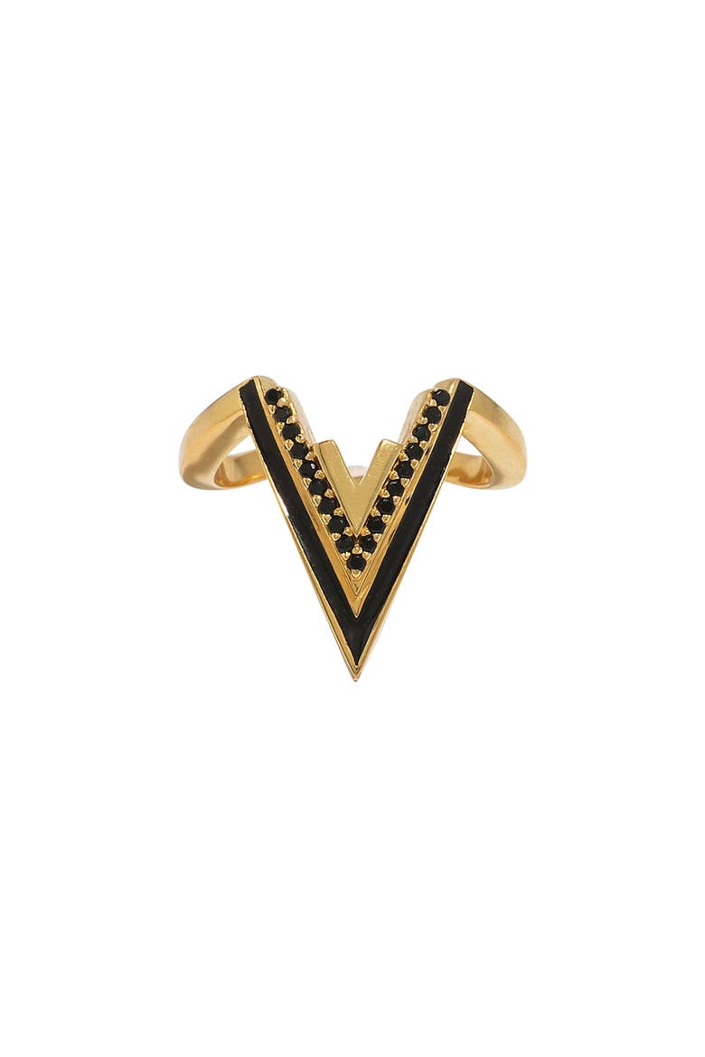 Valor V Bold Onyx 18K Gold Vermeil Ring, Main, color, Gold