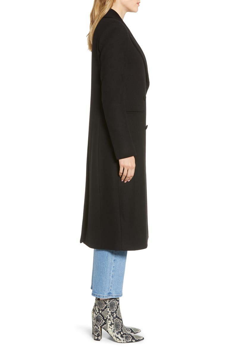 Double Breasted Wool Blend Coat, Alternate, color, BLACK