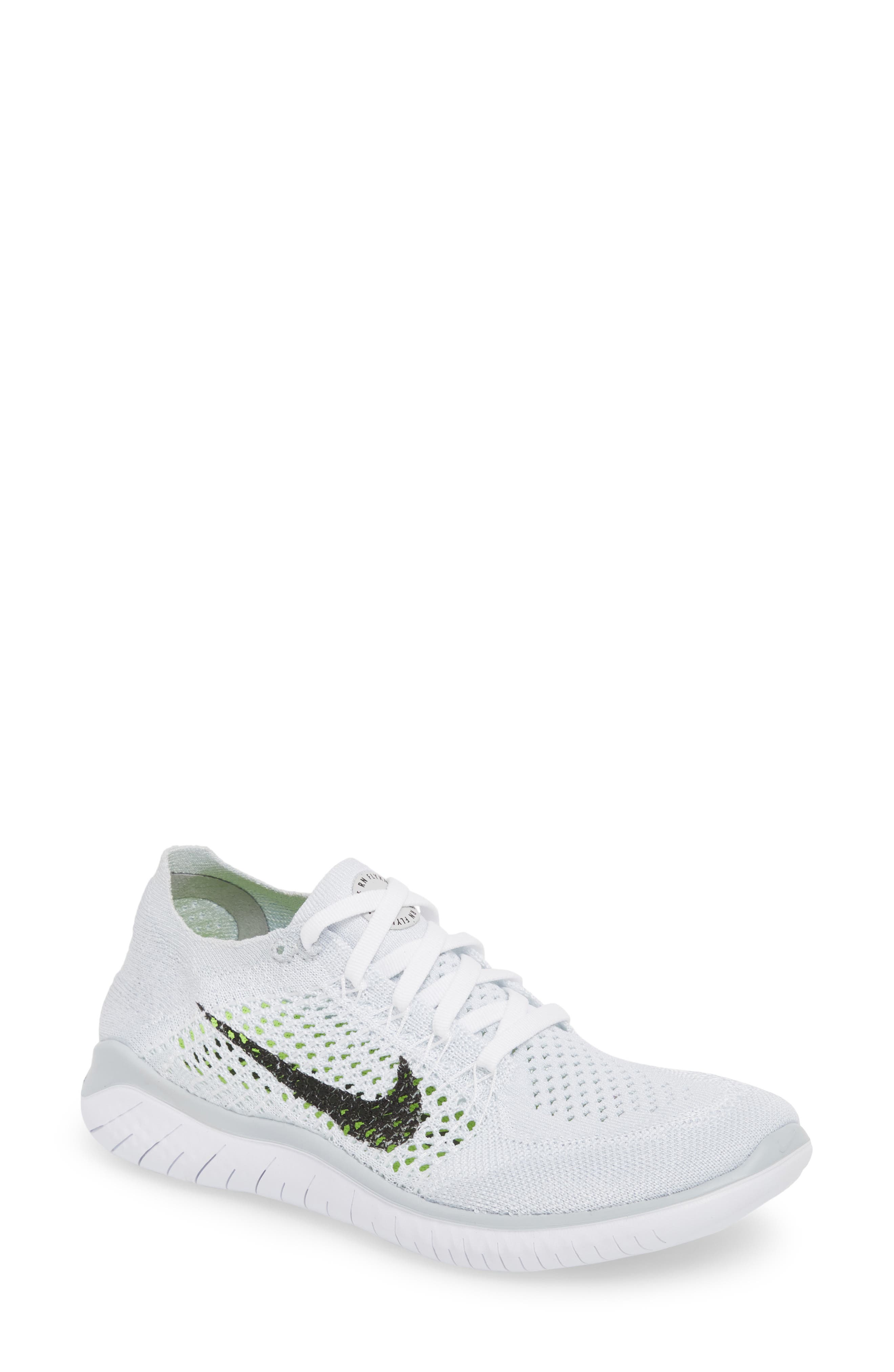 Free RN Flyknit 2018 Running Shoe, Main, color, WHITE/ BLACK/ PURE PLATINUM