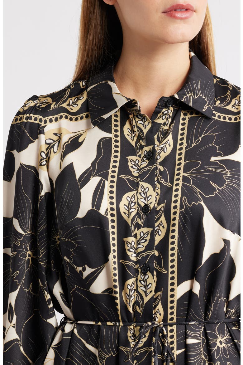 Long Sleeve Tie Belt Button-Up Shirtdress, Alternate, color, BLACK MULTI