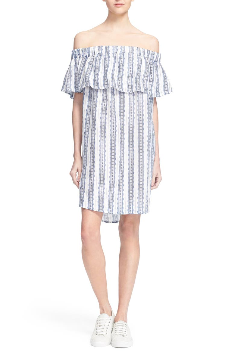 Sea Stripe Off the Shoulder Linen Dress, Main, color, MULTI