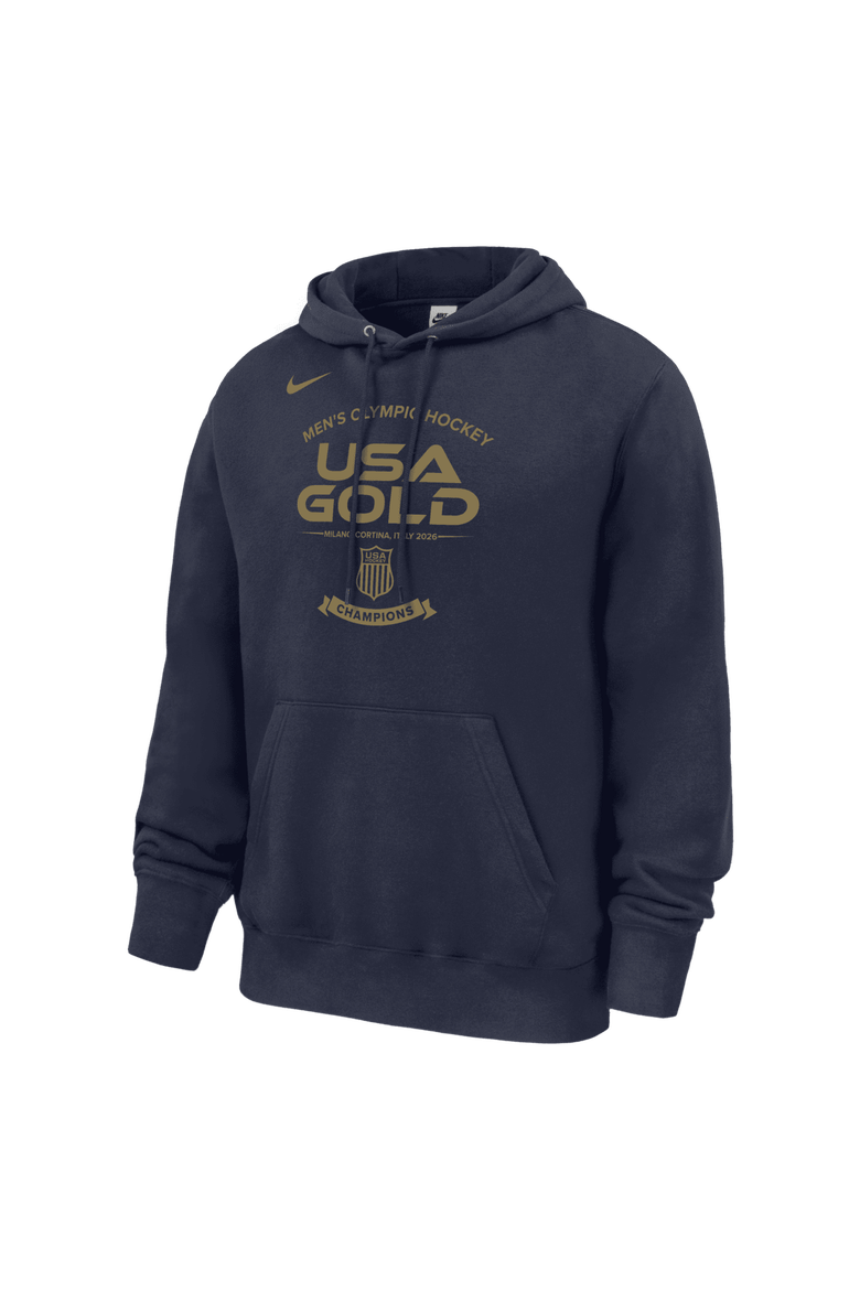 Men's Nike Navy Men's USA Hockey 2026 Winter Olympics Gold Medal Club Fleece Hoodie, Main, color, Navy