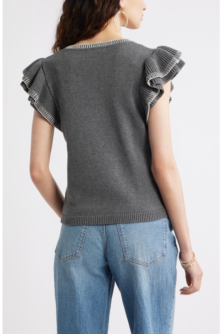 Flutter Sleeve Cotton Sweater, Alternate, color, GREY CHARCOAL HEATHER