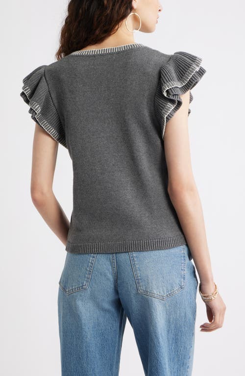 Treasure & Bond Flutter Sleeve Cotton Sweater In Gray