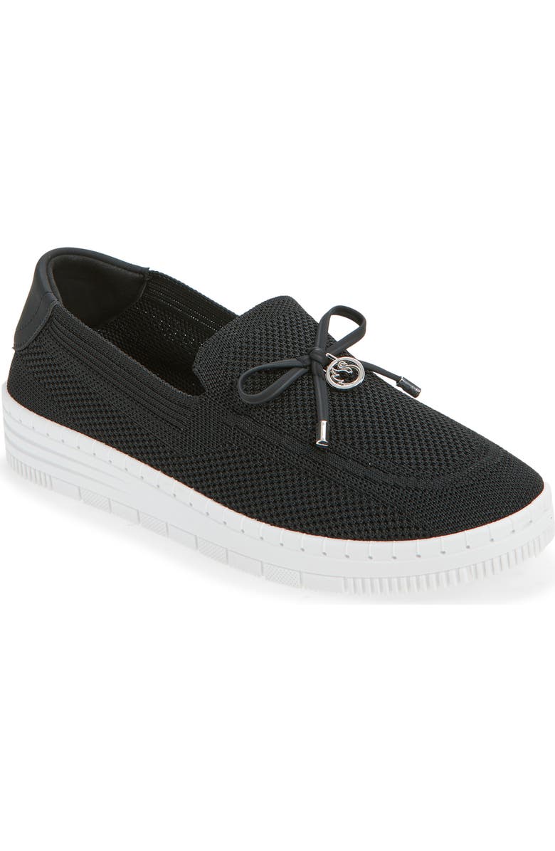 GLORIA VANDERBILT Annette Bow Charm Knit Slip-On Sneaker, Main, color, Black/ White