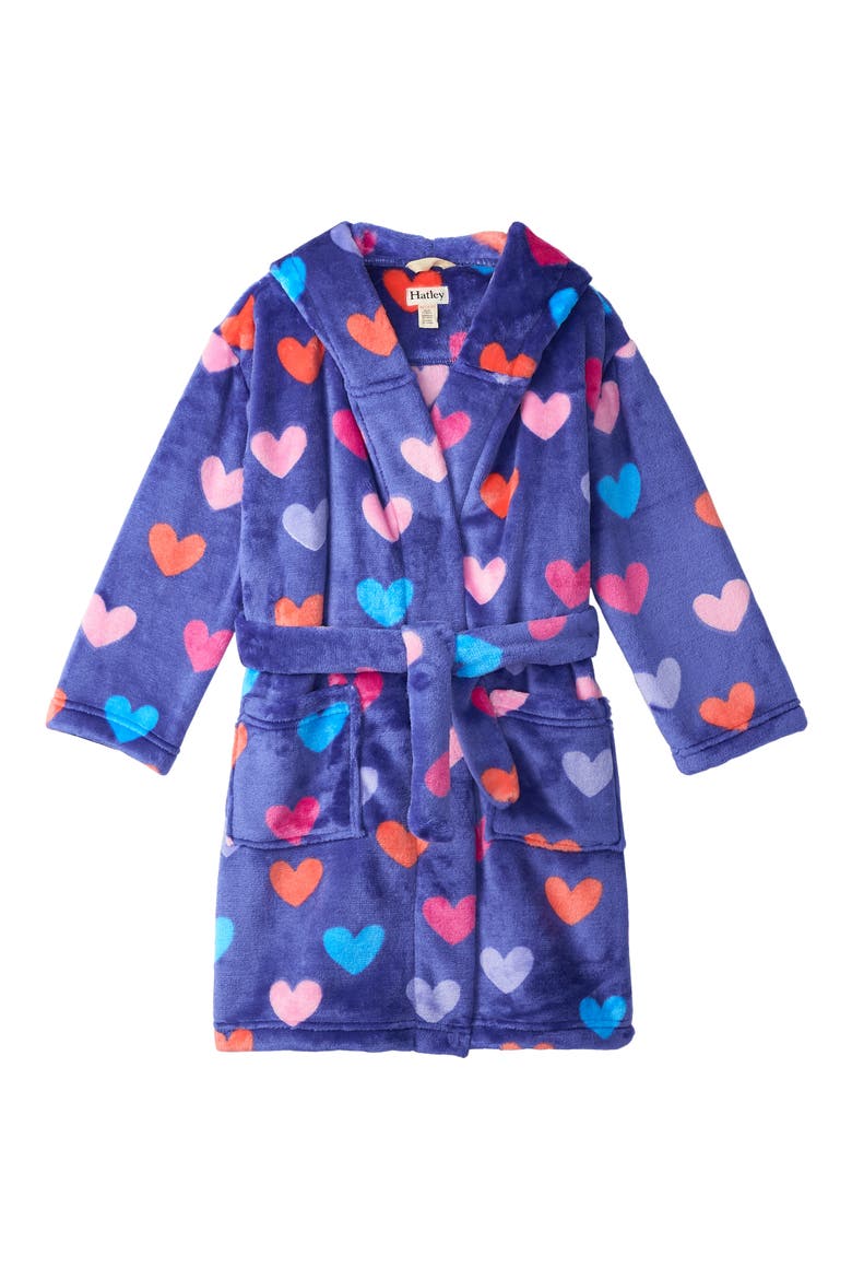 Kids' Heart Print Hooded Fleece Robe, Main, color, ROYAL BLUE