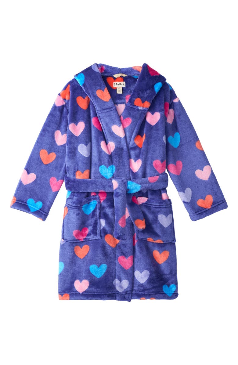 Hatley Kids' Heart Print Hooded Fleece Robe, Main, color, 