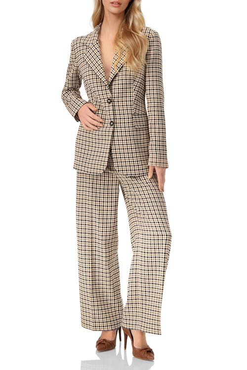 Ivonne Wide Capri Check Pants With Side Pockets In Sand
