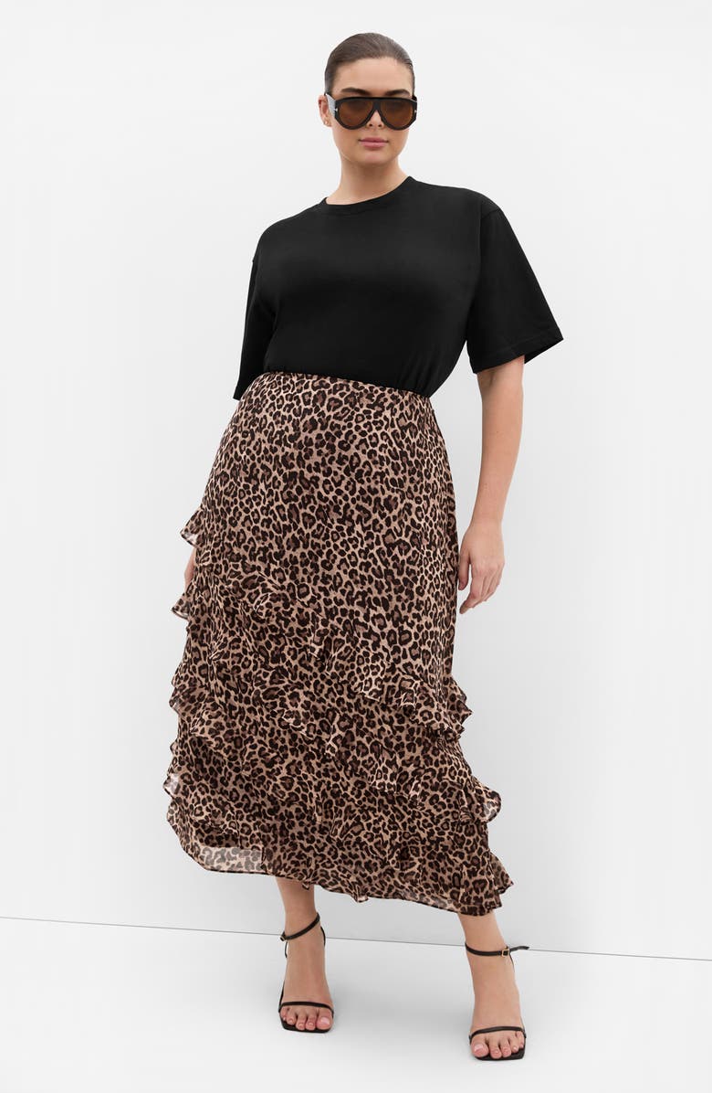 City Chic Skai Leopard Ruffle Maxi Skirt, Alternate, color, Leopard