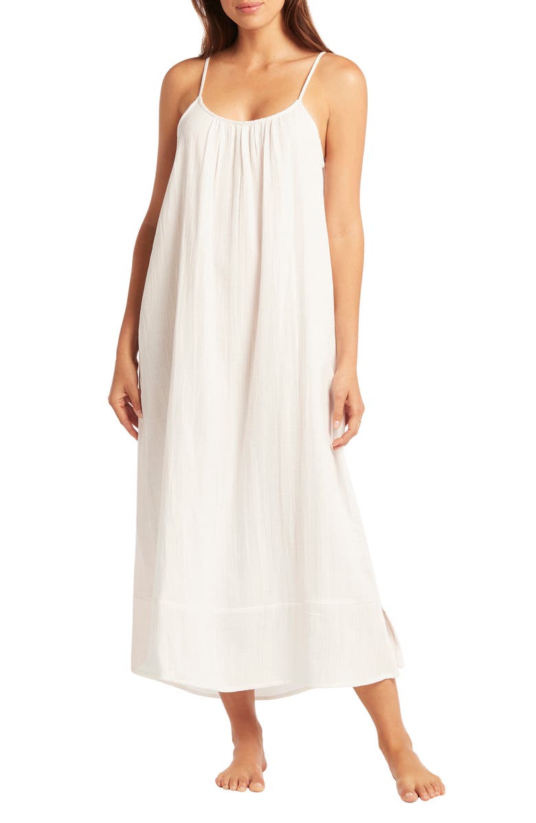 Sea Level Sunset Cotton Cover-Up Sundress, Main, color, White