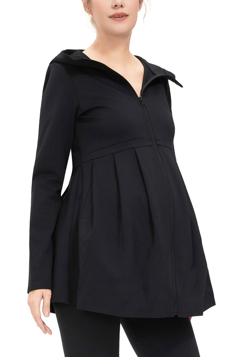 Sophia Maternity Fit & Flare Hooded Jacket, Alternate, color, Black