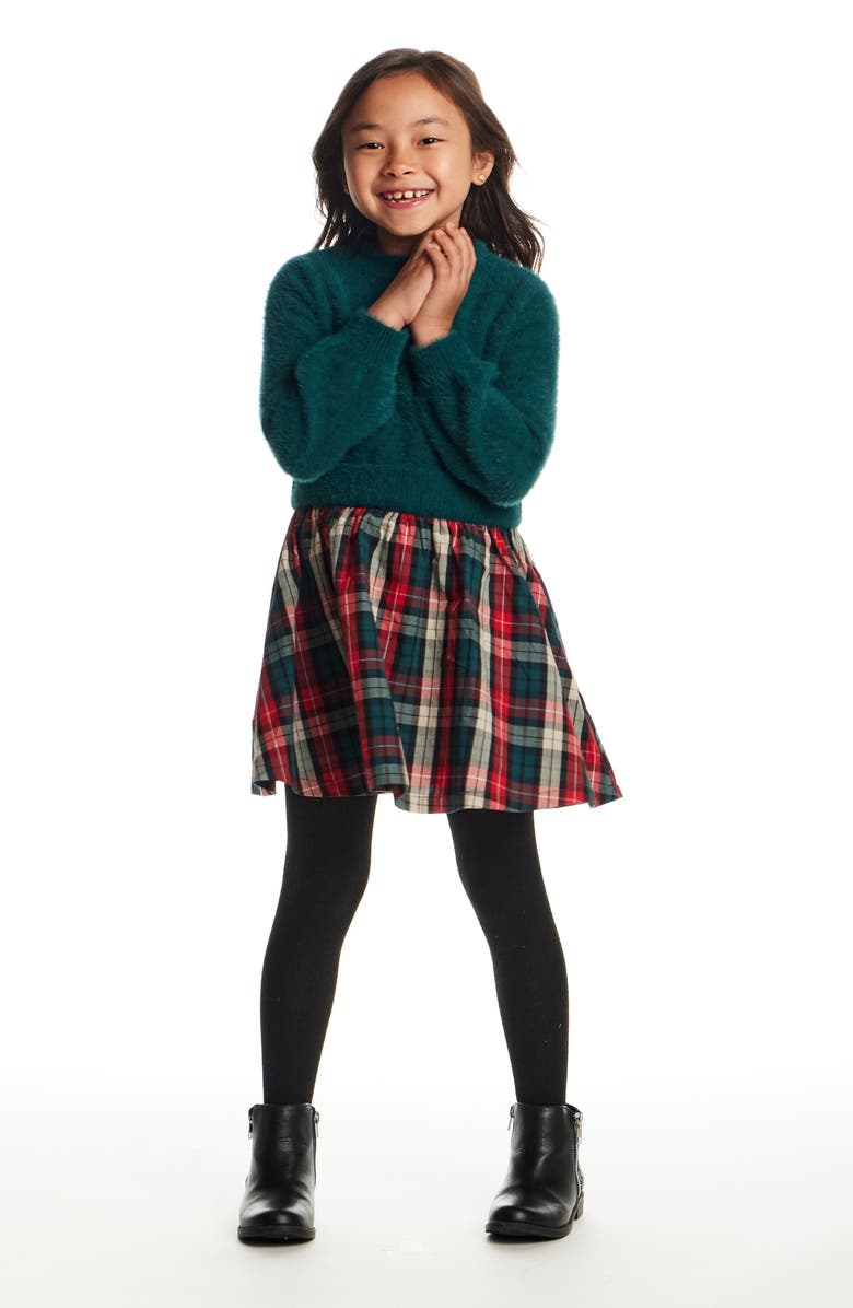 Andy & Evan Kids' Chenille Plaid Flannel Twofer Dress, Alternate, color,