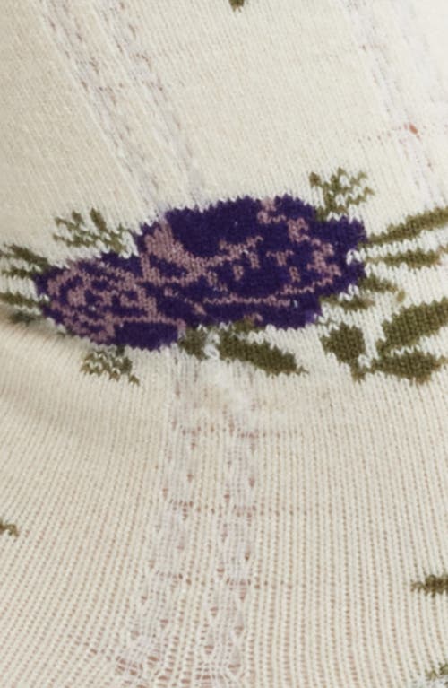 Stems Cozy Chic Floral Pointelle Quarter Socks In White