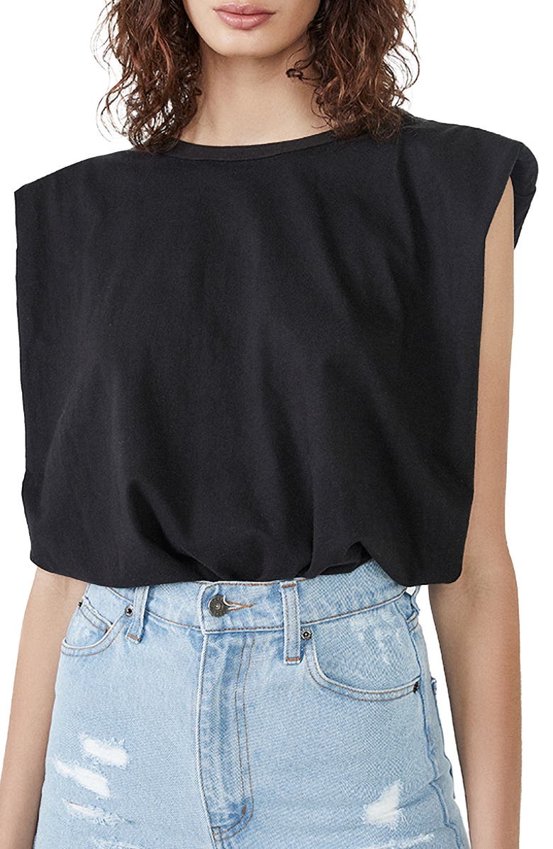Bardot Shoulder Pad Muscle Tee, Main, color,