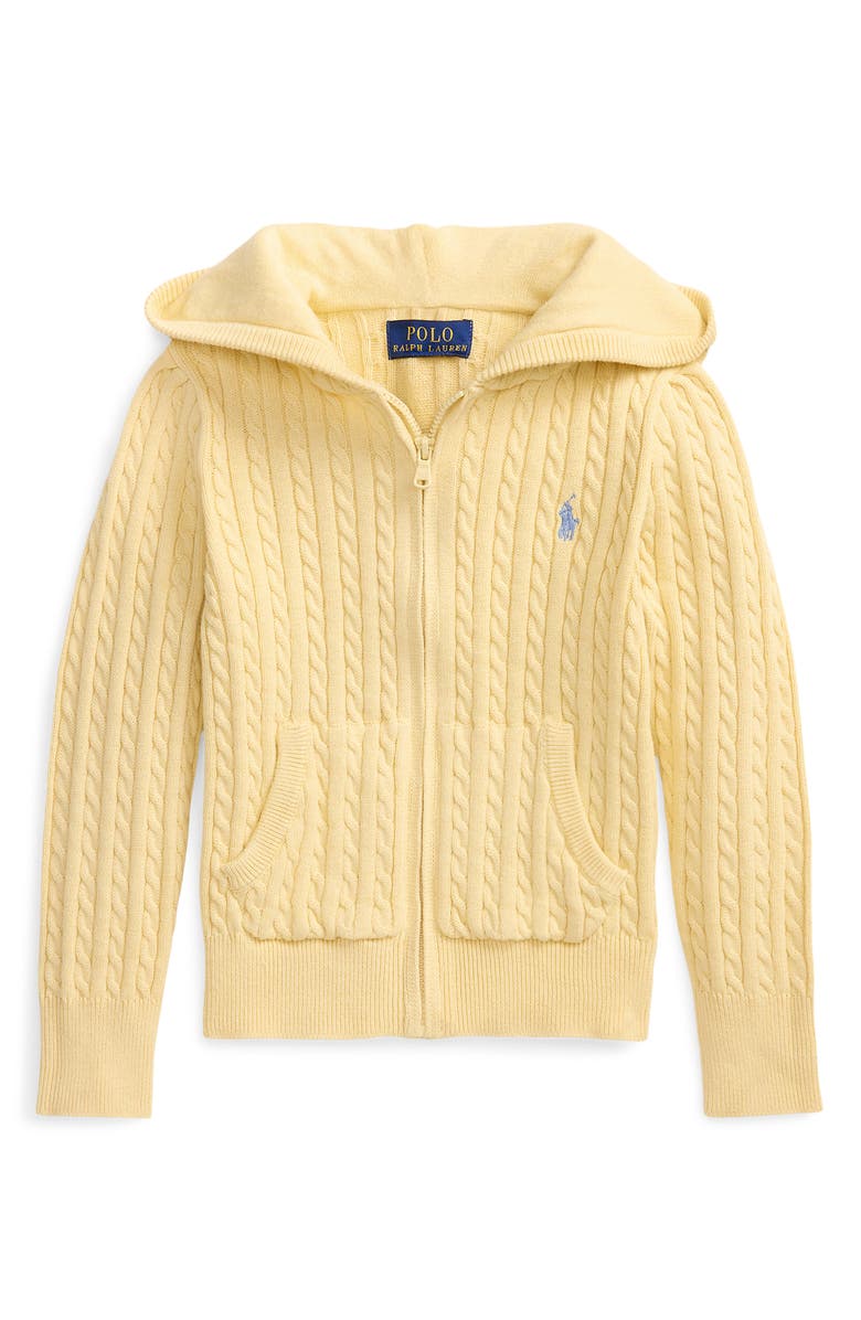 Polo Ralph Lauren Kids
 Cotton Cable Zip-Up Sweater Hoodie, Main, color, T-Bird Yellow