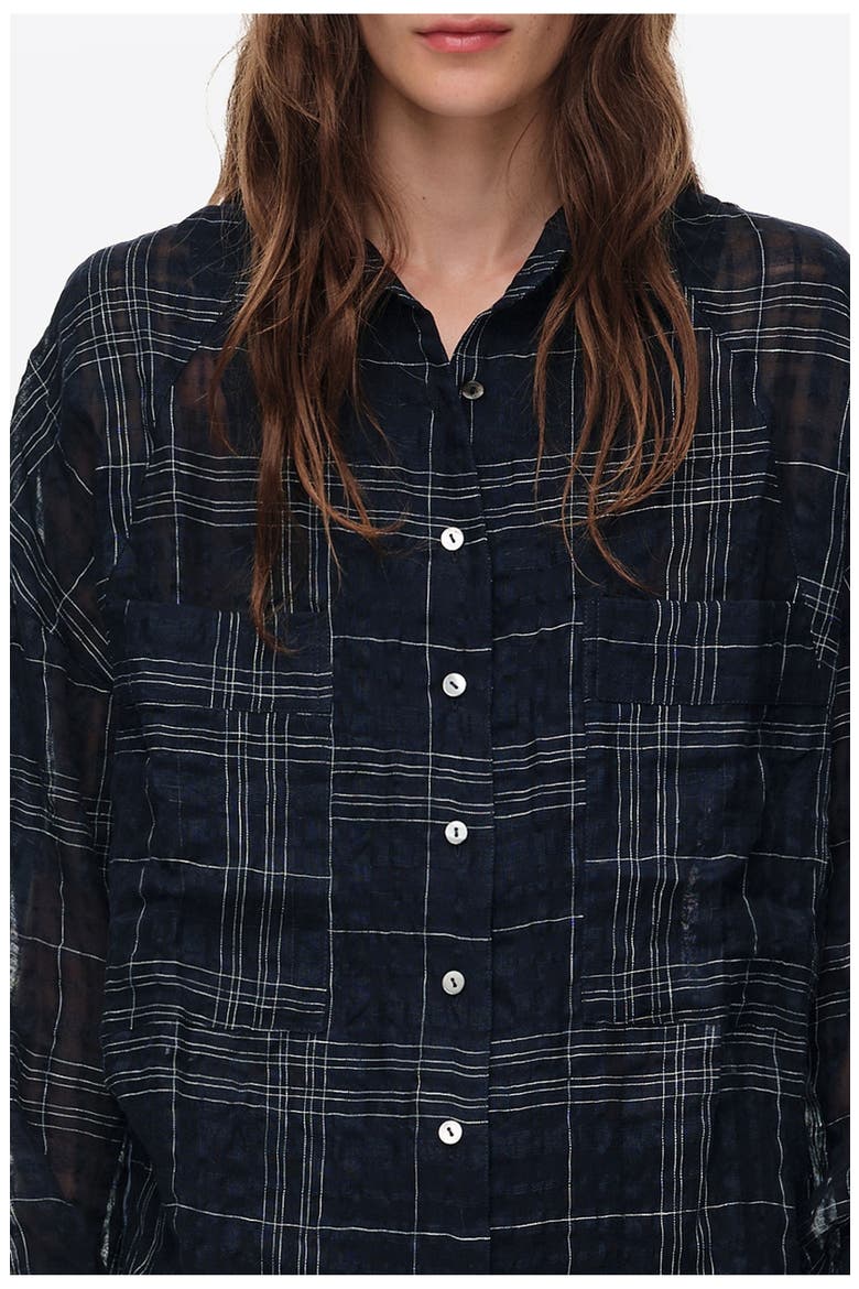 Checked linen blend oversize shirt, Main, color, NAVY
