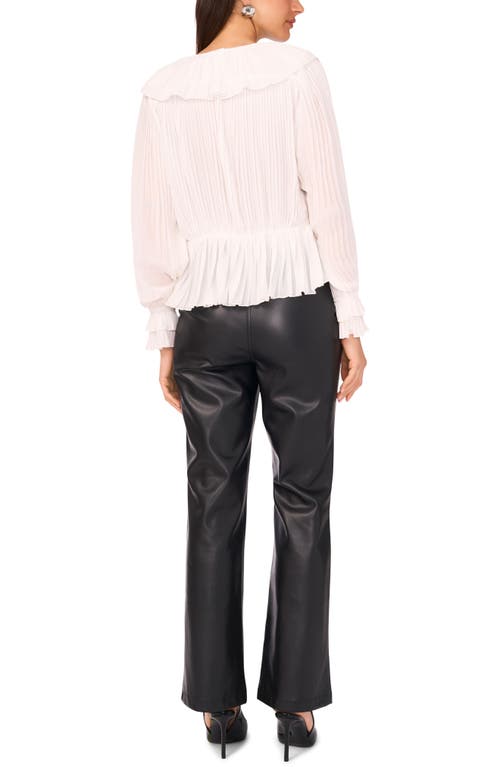 Vince Camuto Plissé Ruffle Peplum Top In White